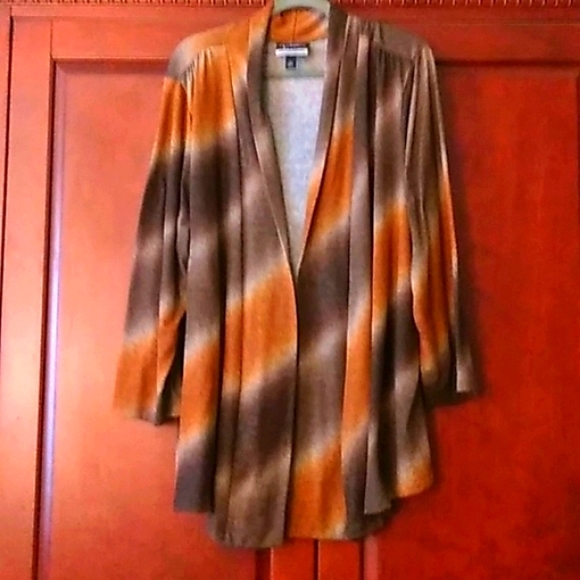 Long sleeved striped jacket in browns, tans and shades of burnt sienna. - Picture 1 of 5